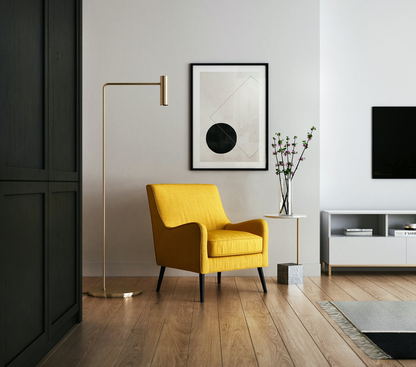 Luxuriöses Smart Home Wohnzimmer mit intelligenter Beleuchtungssteuerung